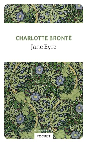 Book cover of “Jane Eyre” in French, floral patterned, green and blue.