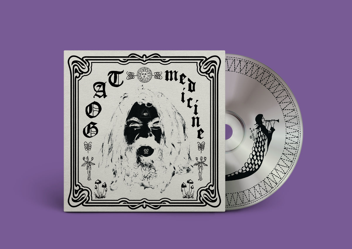 CD case and disc for Goat’s “Medicine” album, featuring surreal black and white art.