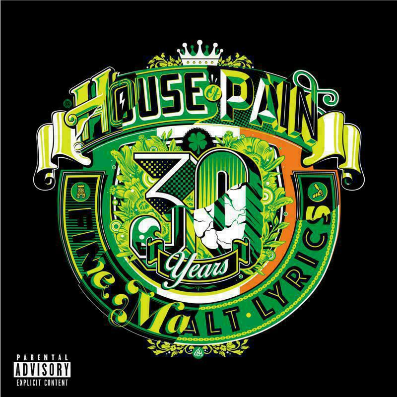 House of Pain album cover with Irish imagery, black background, and text.