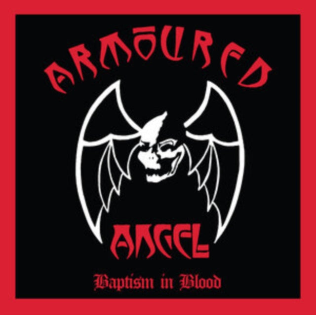 Black square album cover with white angel skull and bat wings.