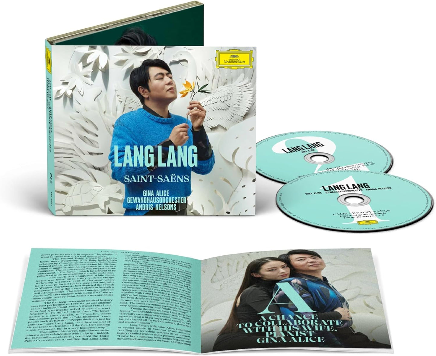 CD case featuring pianist Lang Lang and sheet music imagery.