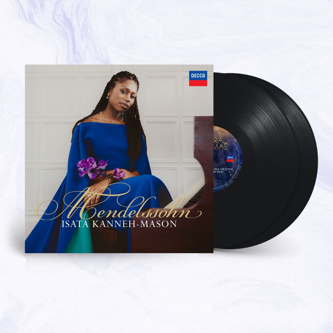 Vinyl record and album cover featuring Isata Kanneh-Mason in blue.