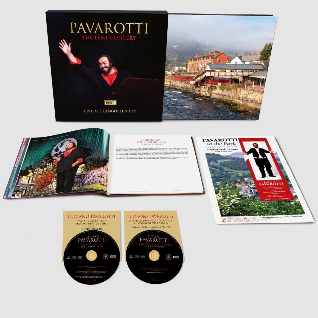 CD case for Luciano Pavarotti’s 1995 live concert, with concert imagery.