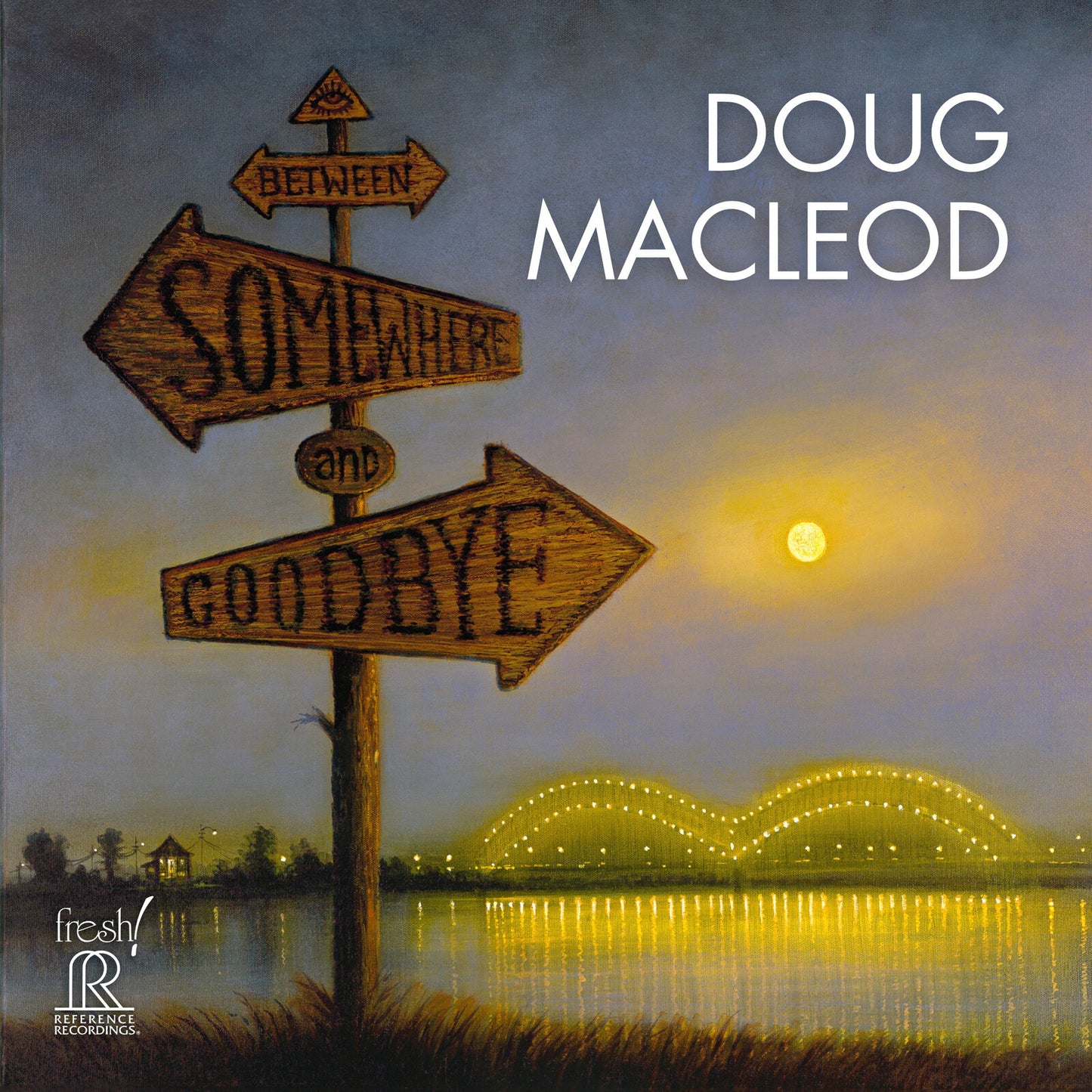 CD cover: painted signpost pointing to "Somewhere" and "Goodbye" under a moon.