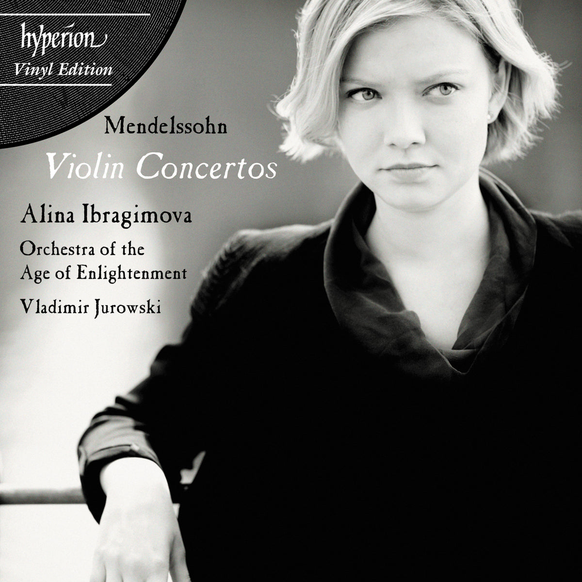 Black and white album cover featuring violinist Alina Ibragimova.