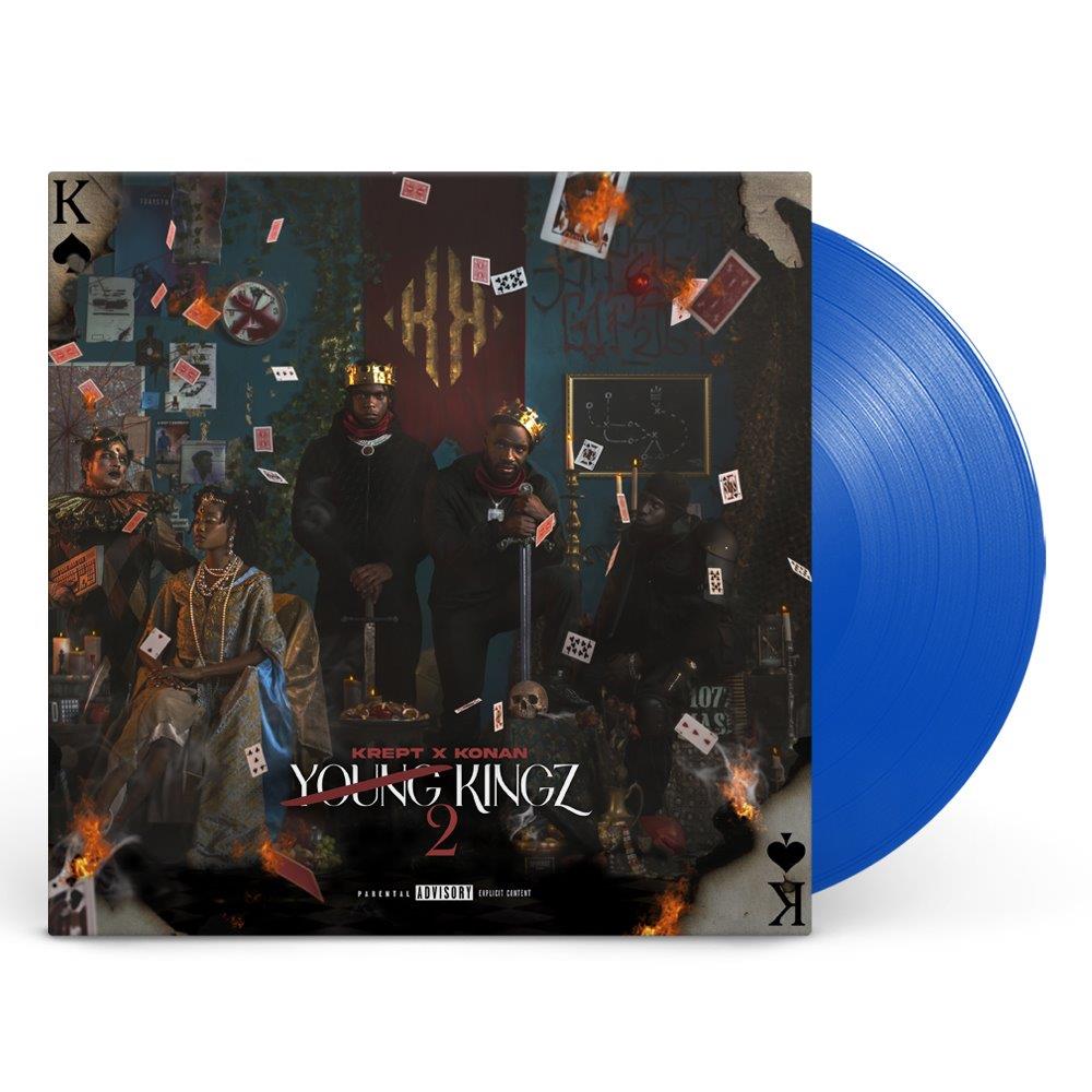 Krept & Konan "Young Kingz II" vinyl record with blue disc and cover art.