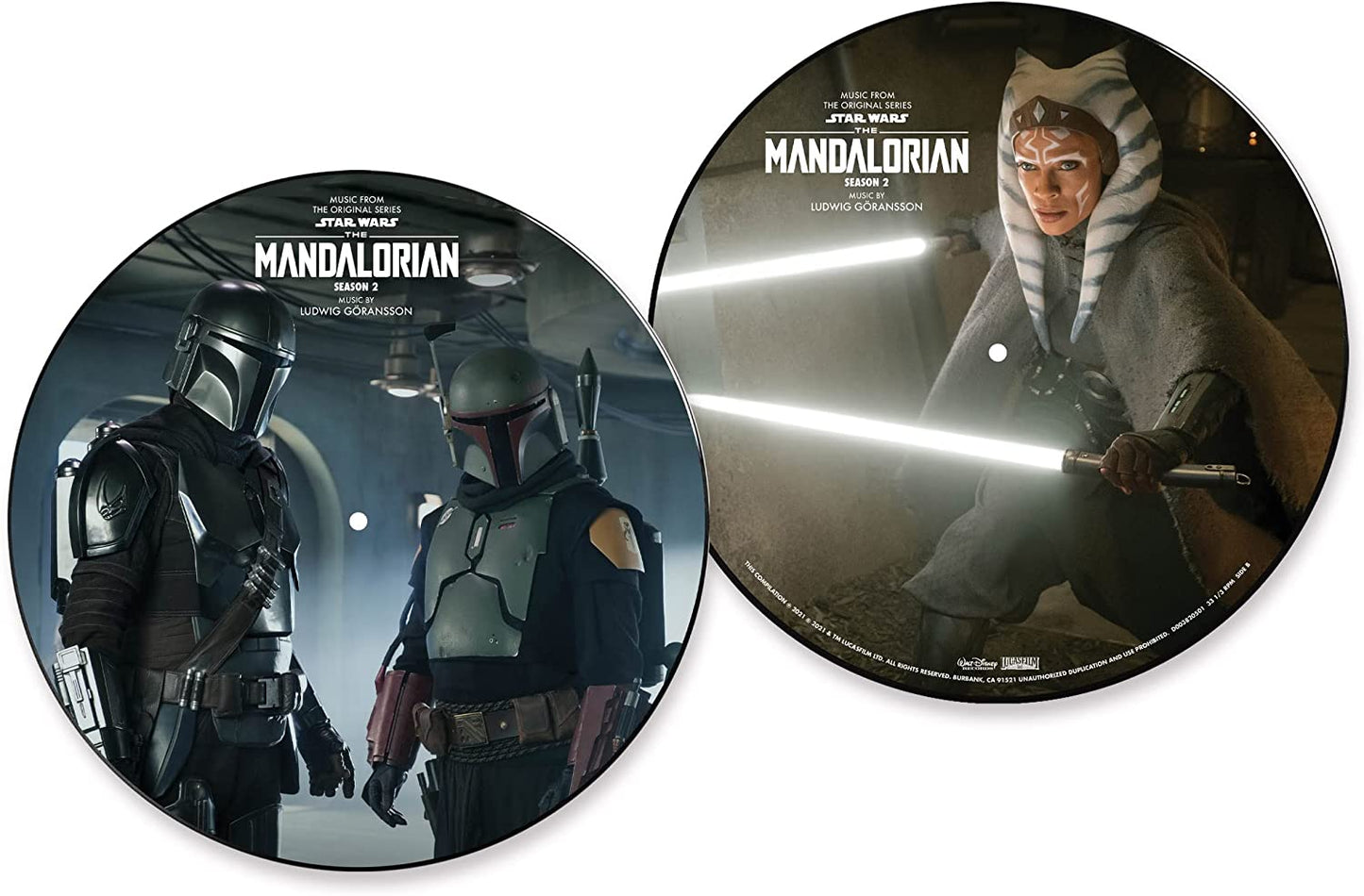 Vinyl record for The Mandalorian Season 2 soundtrack, featuring characters.