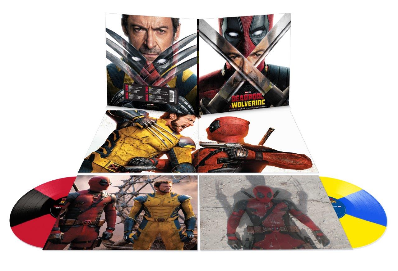 Deadpool and Wolverine vinyl soundtrack with gatefold cover art and colored vinyl discs.