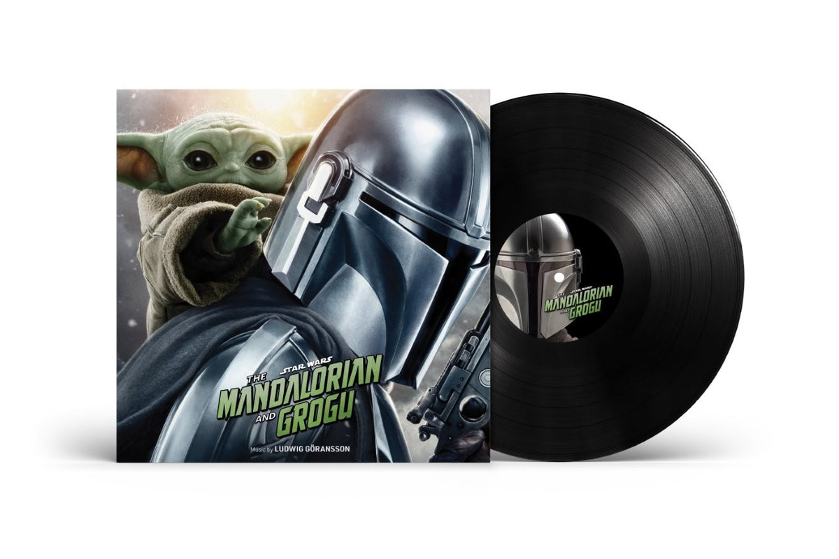 The Mandalorian and Grogu vinyl record with character imagery.