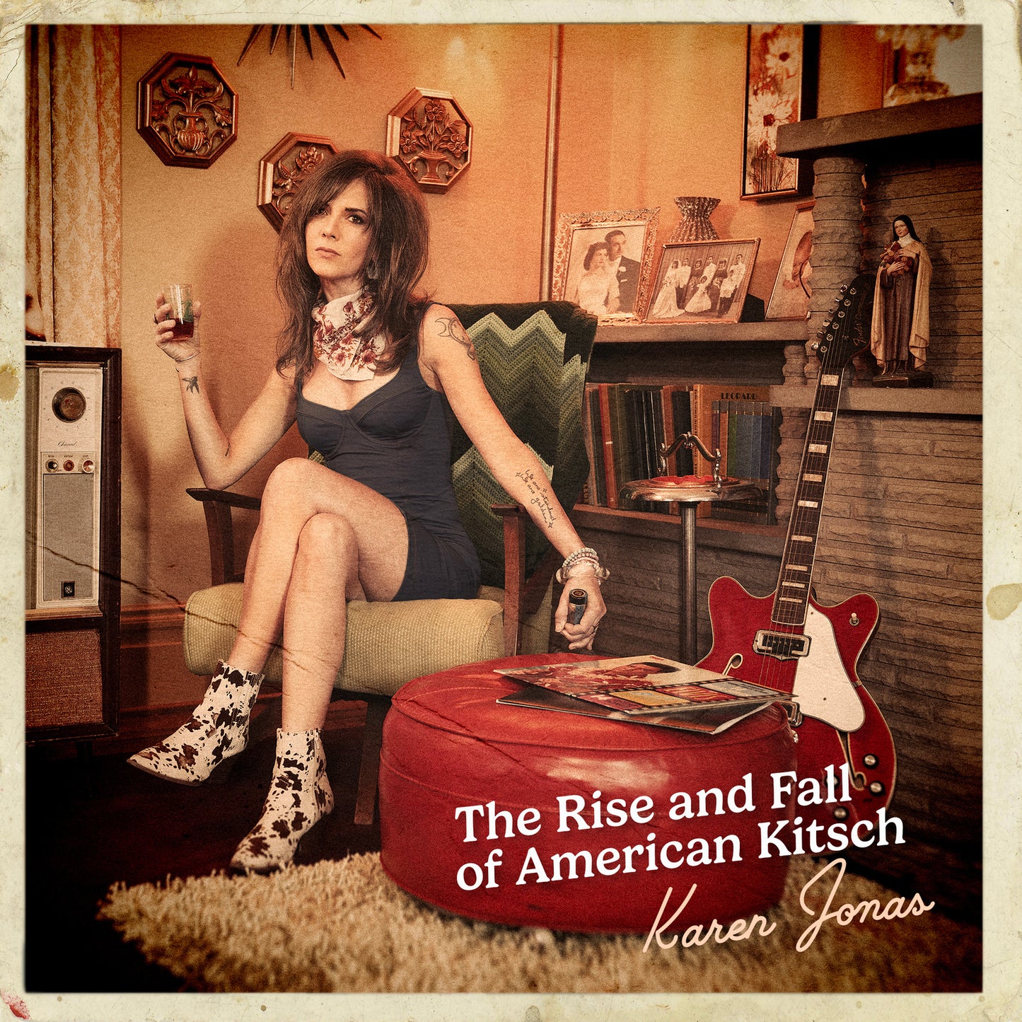 Karen Jonas album cover: woman with guitar in a vintage room.