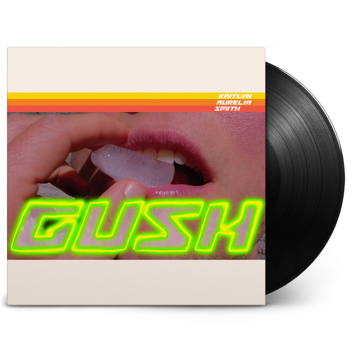 Vinyl record for Kaitlyn Aurelia Smith’s “Gush” with pink and yellow cover art.