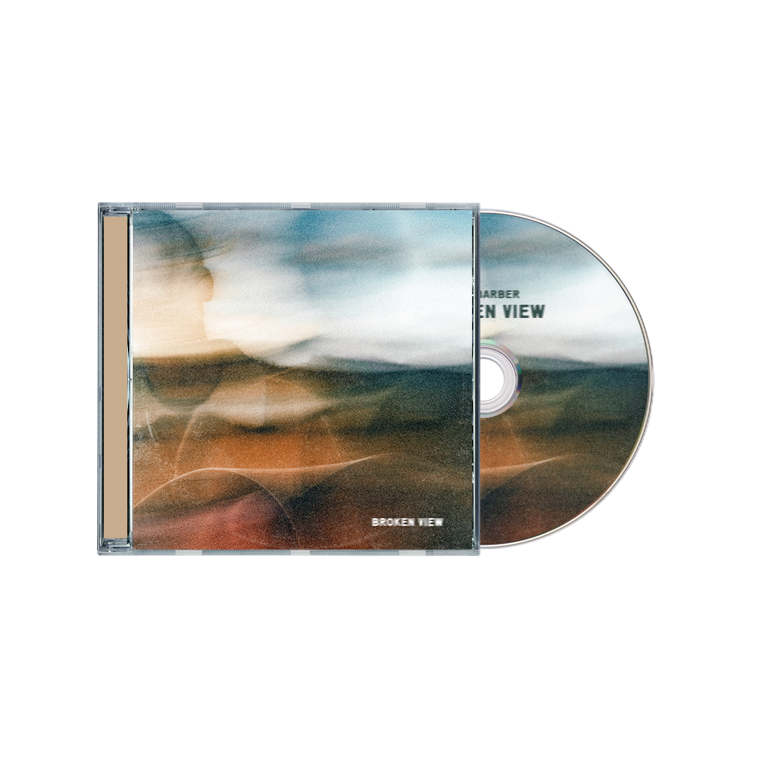 CD case and disc for Sam Barber's "Broken View" album, landscape cover.