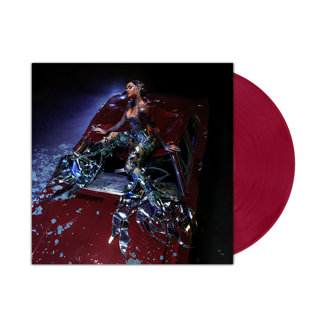Red vinyl record with album art featuring Kehlani and a crashed car.