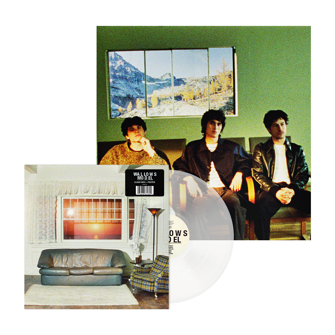 Vinyl record and album cover featuring three men sitting in a green room.
