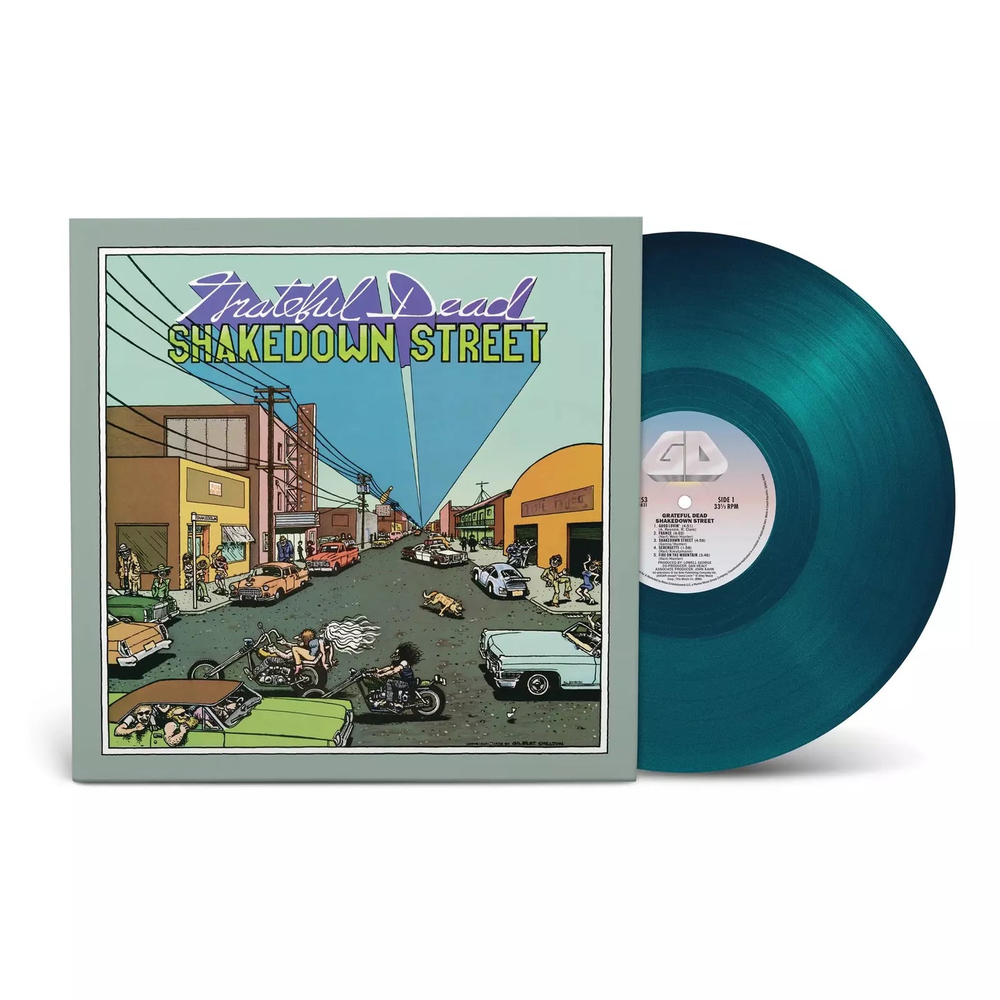 Grateful Dead "Shakedown Street" vinyl record with illustrated cover art.