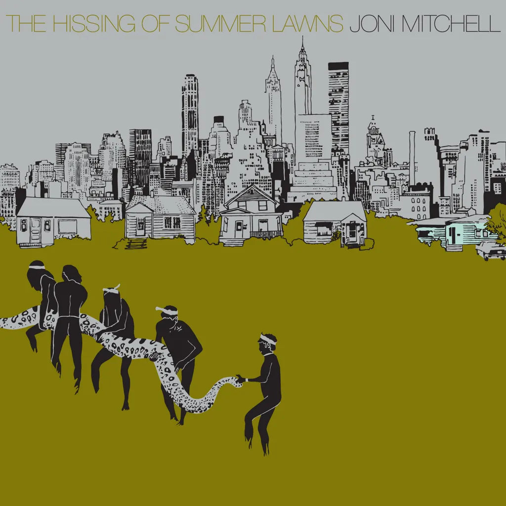 Joni Mitchell album cover: stylized cityscape and figures with a snake.