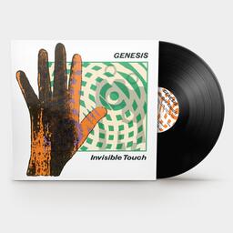 Genesis Invisible Touch vinyl record with an illustrated hand on the album cover.