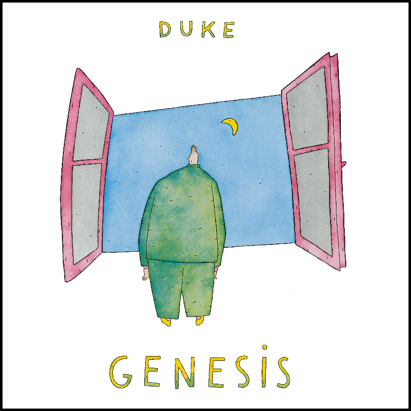 Genesis "Duke" CD cover: figure facing open window under a crescent moon.