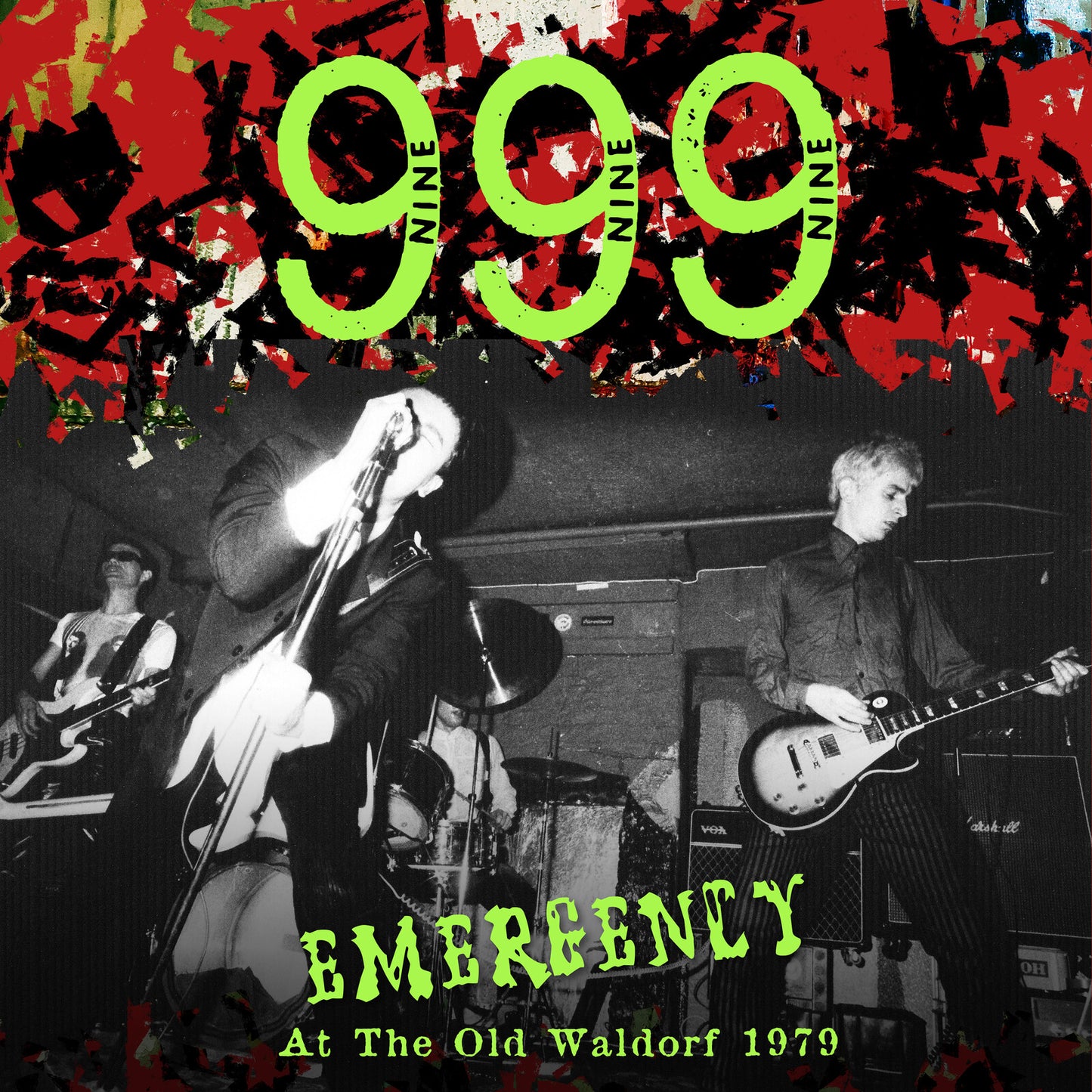 CD cover for 999’s “Emergency At The Old Waldorf 1979” featuring band members.