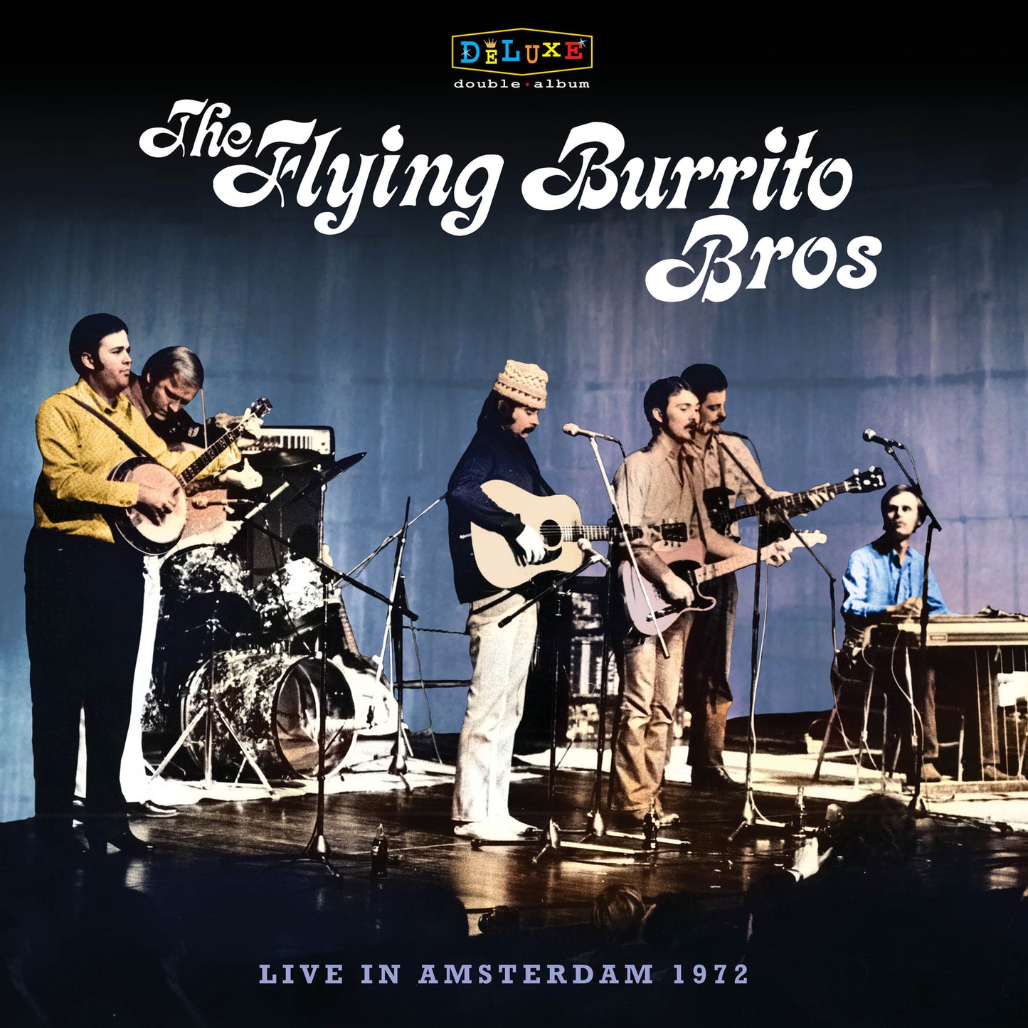 The Flying Burrito Brothers band performing live on stage in 1972.