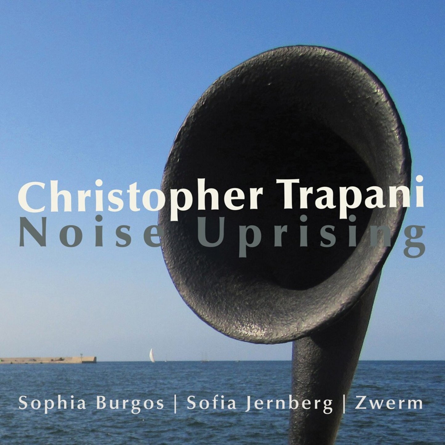 CD cover: a dark gramophone horn against a blue sky and sea.