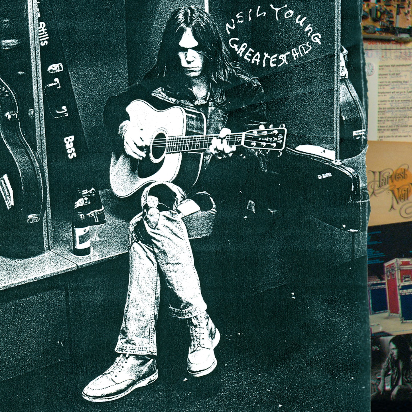 Neil Young playing guitar on the cover of a vinyl record.