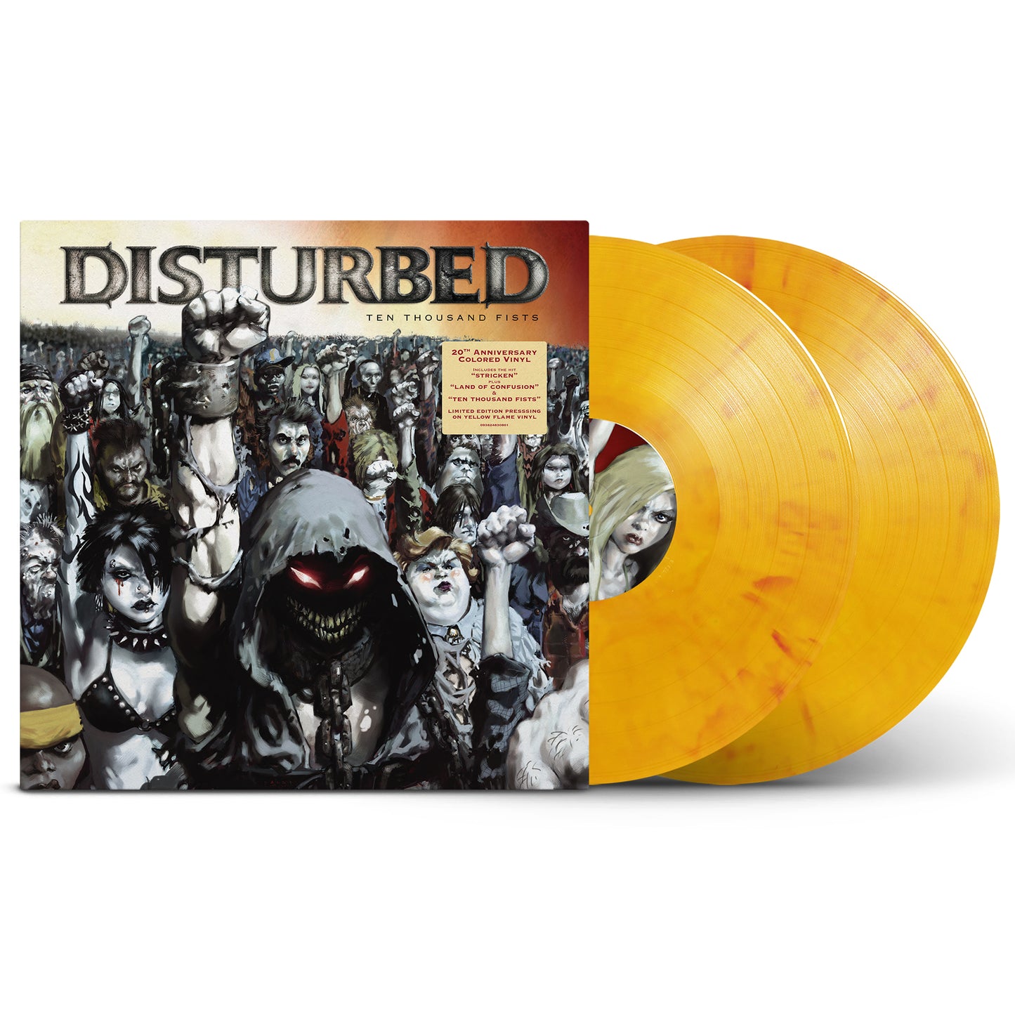 Disturbed’s “Ten Thousand Fists” vinyl record with yellow colored discs.