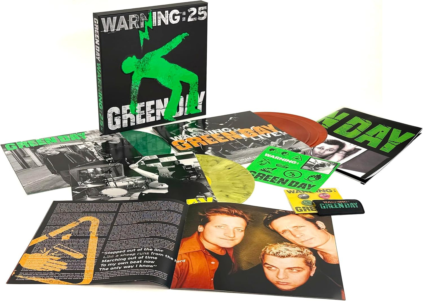 Green Day “Warning” 5LP vinyl boxset with band imagery and memorabilia.