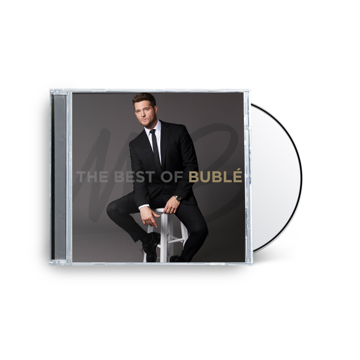 CD case featuring Michael Bublé in a suit, with a silver disc beside it.