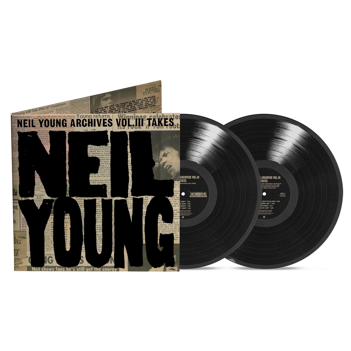 Neil Young Archives Vol. III “Takes” vinyl record with collage cover.