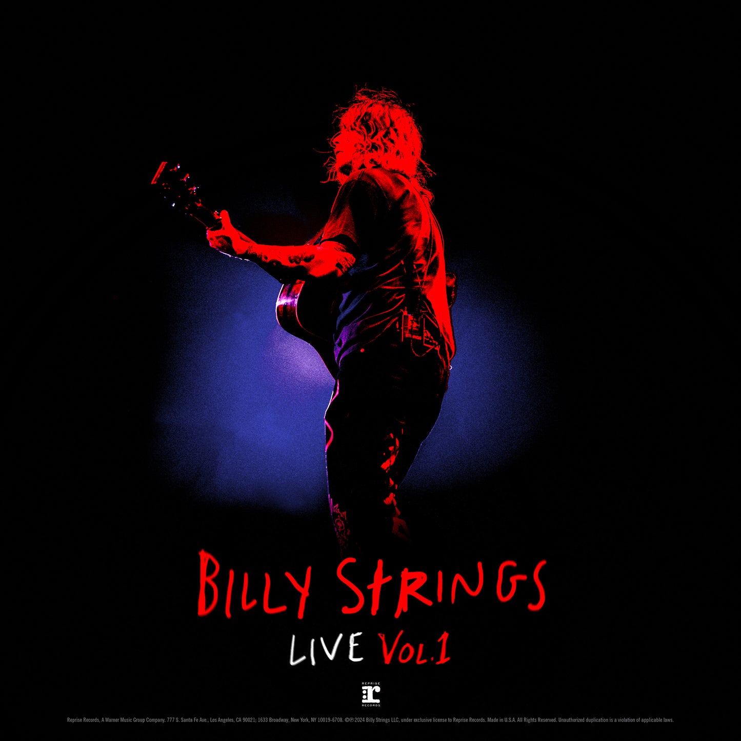 Billy Strings album cover: musician playing guitar on a dark stage.