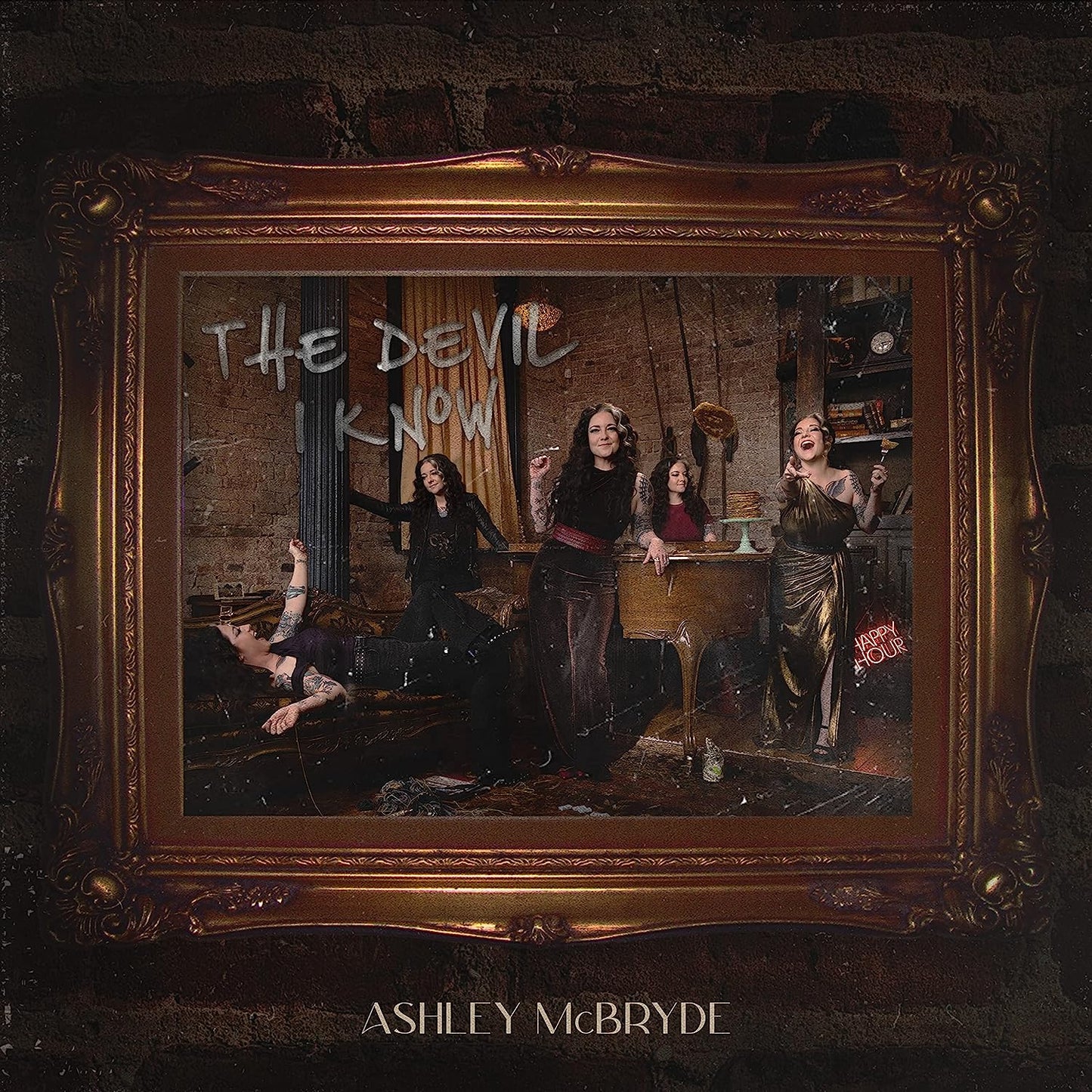 Ashley McBryde album cover: ornate frame, woman with figures in a dimly lit room.