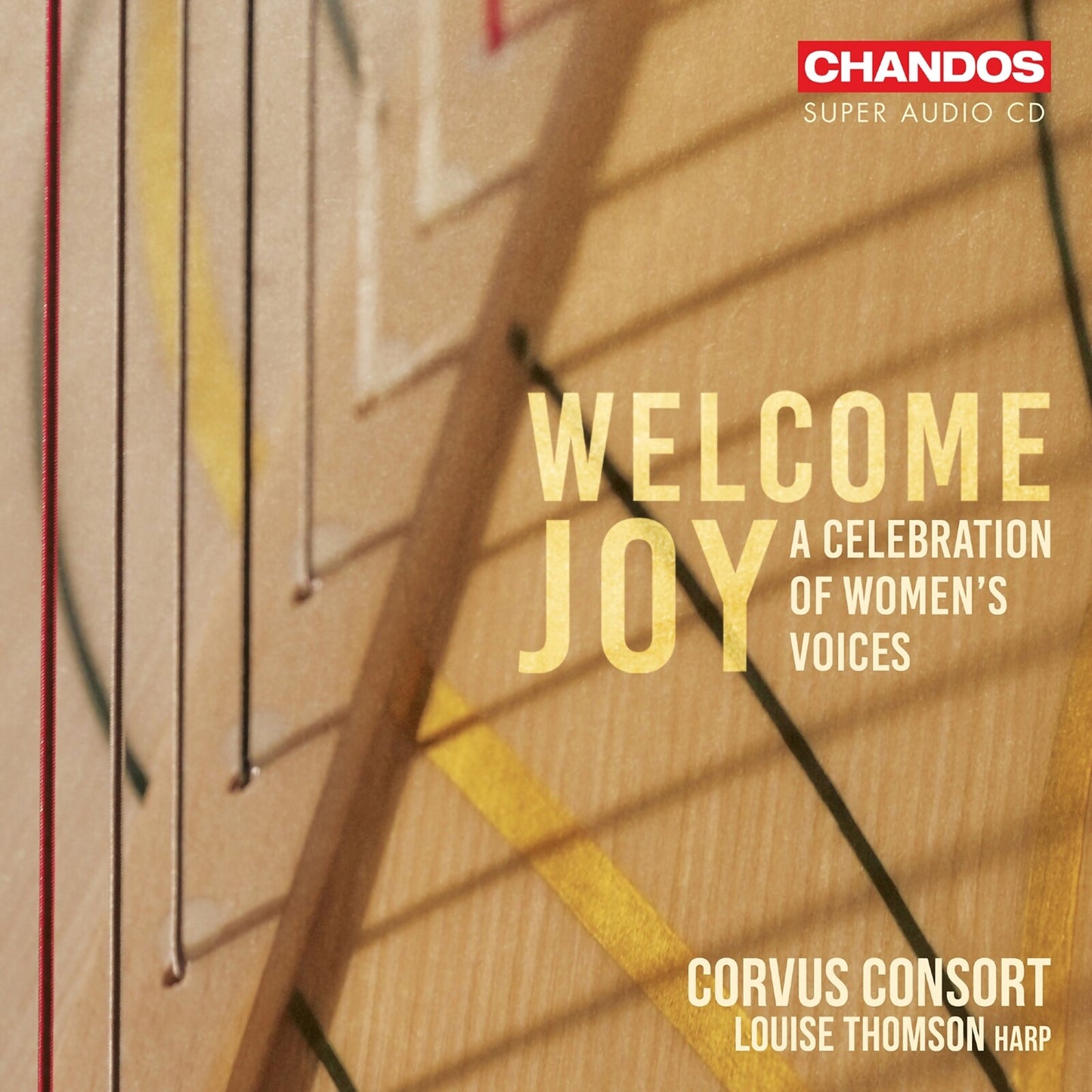 CD cover for "Welcome Joy" by Corvus Consort, featuring harp strings.