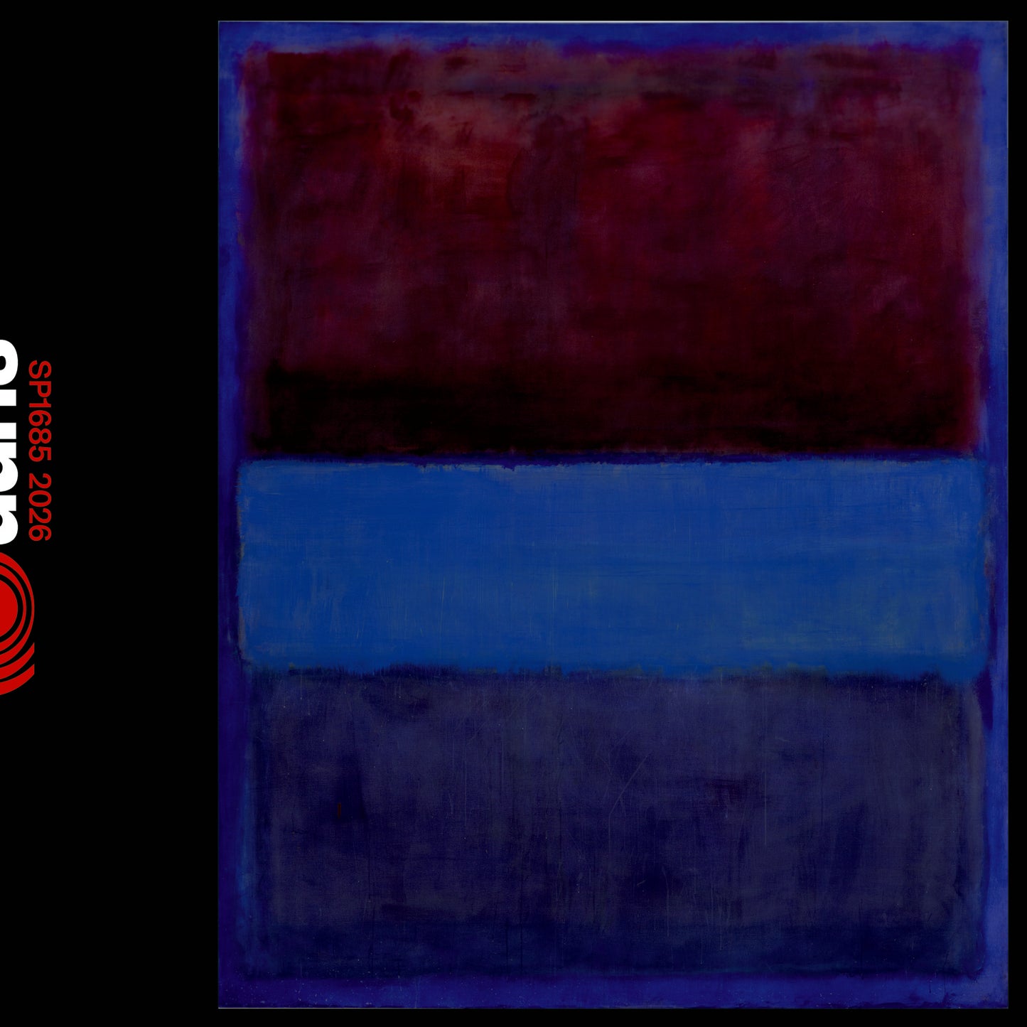 Abstract album artL art with dark red, bright blue, and navyL navy horizontal bands.