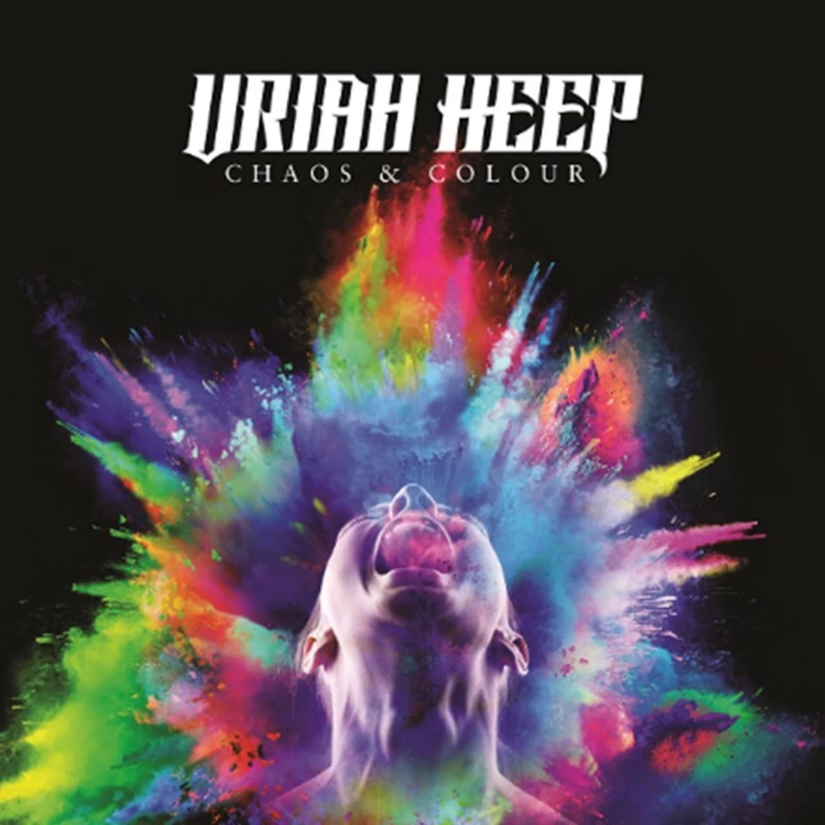 Uriah Heep album cover: a face amidst an explosion of colorful paint.