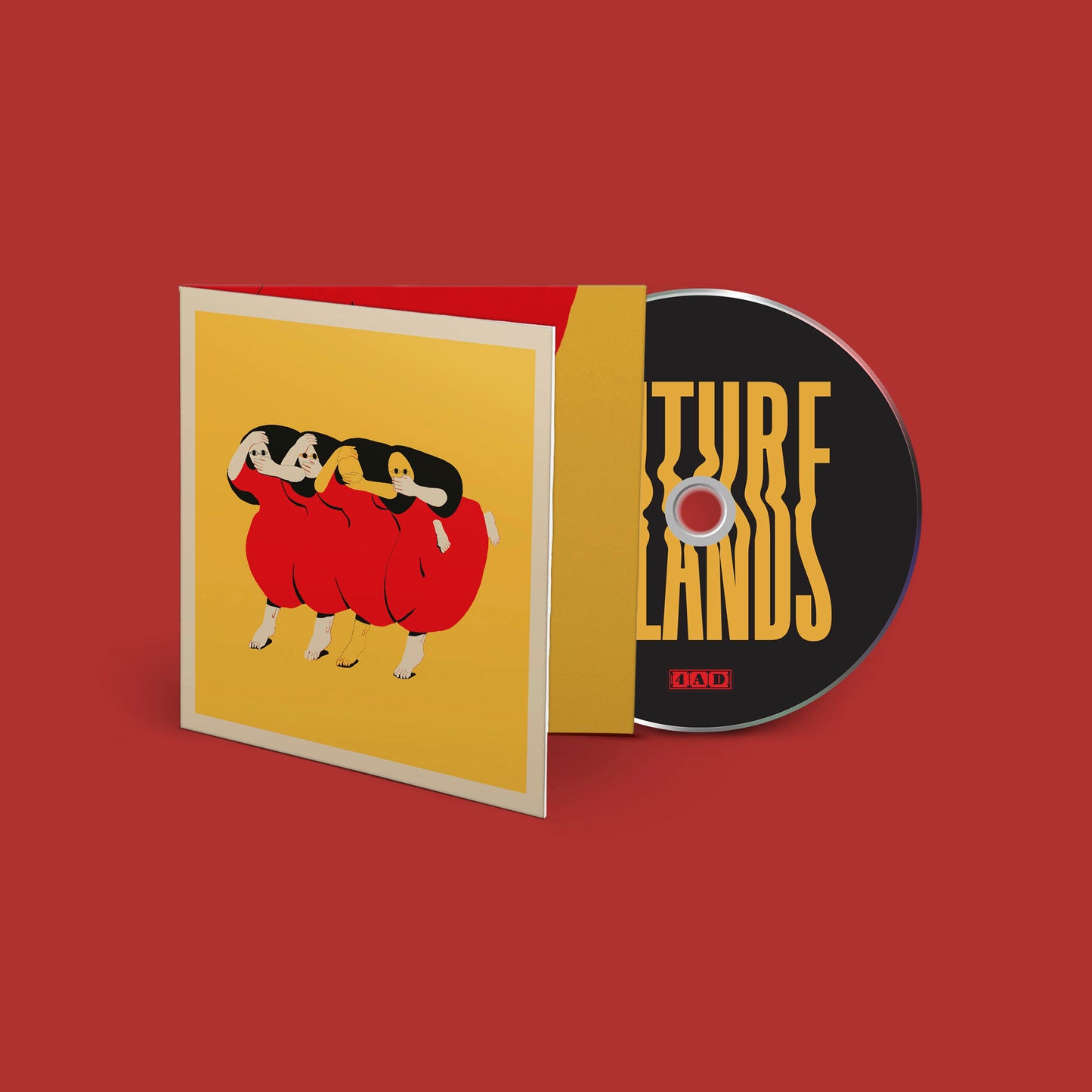 Future Islands CD cover with illustration of red figures and text.
