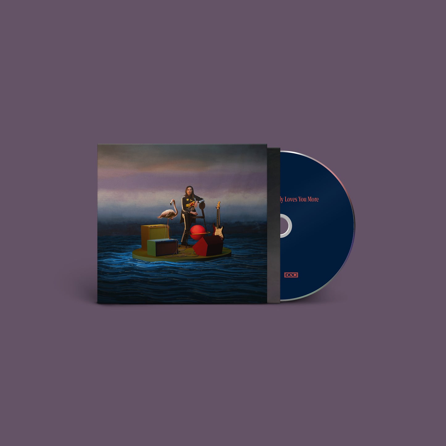 Kim Deal album cover featuring a woman with flamingos and guitars.