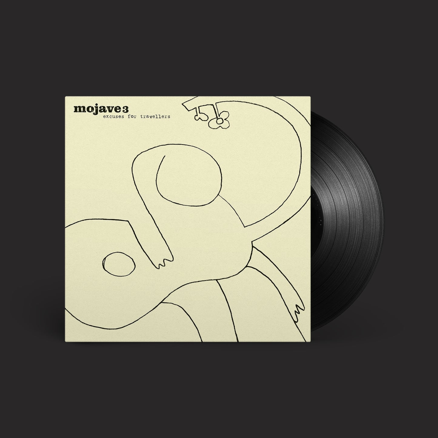 Mojave 3 album cover with abstract line drawing and vinyl record.