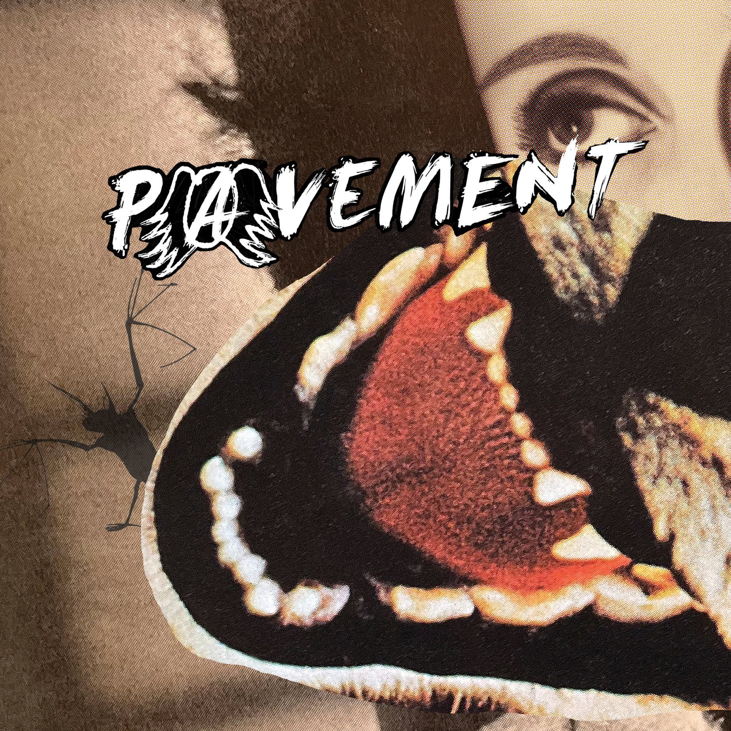 Pavement album cover: a distorted mouth with teeth and a spider.