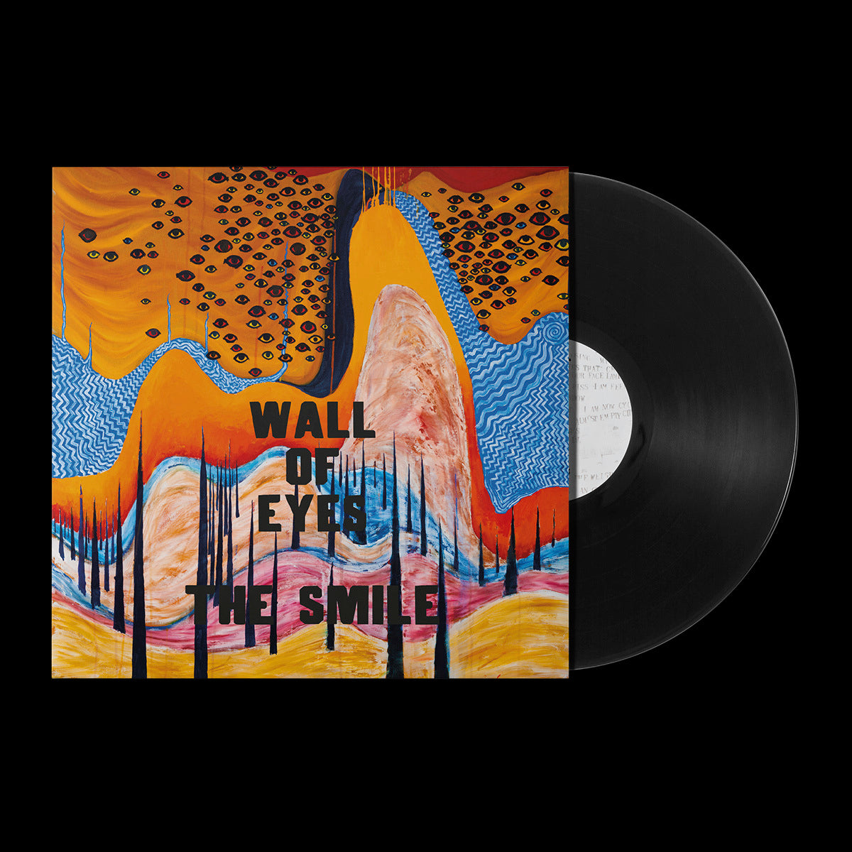 Vinyl record with colorful, eye-filled cover art for "Wall of Eyes" by The Smile.