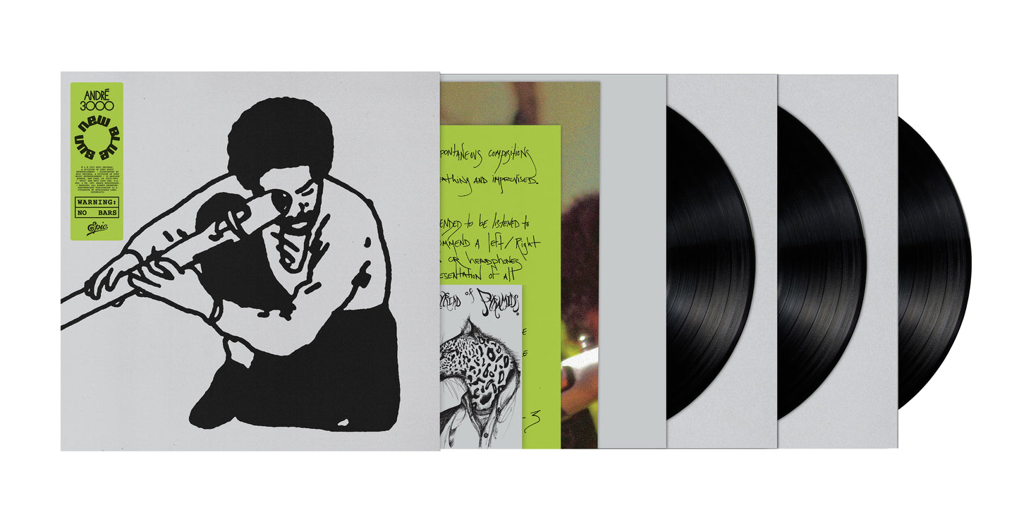 André 3000 “New Blue Sun” vinyl record with flute player artwork.