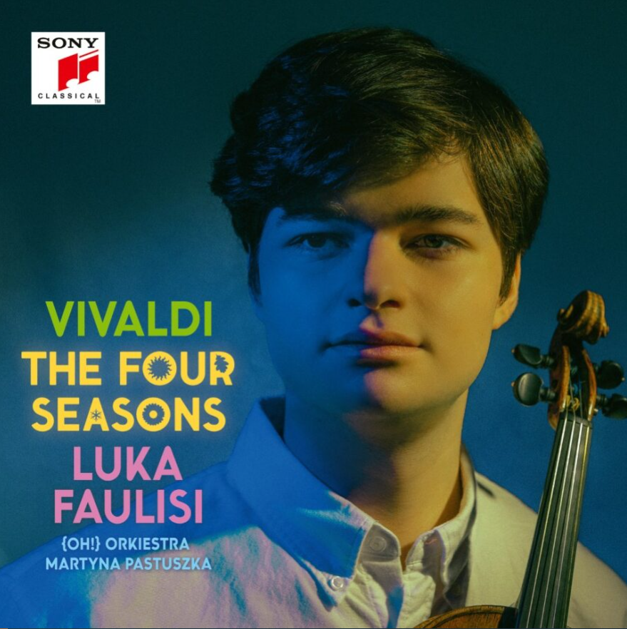 CD cover featuring violinist Luka Faulisi and a violin neck.