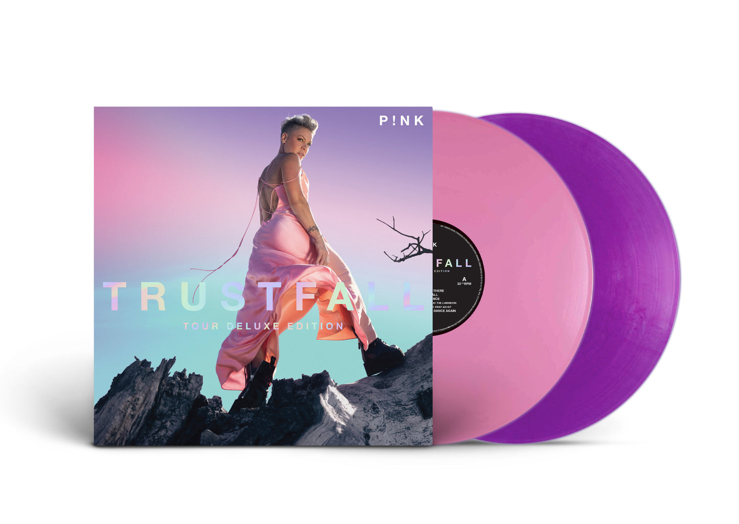 P!nk Trustfall Tour Deluxe album cover with one pink and one purple vinyl record.