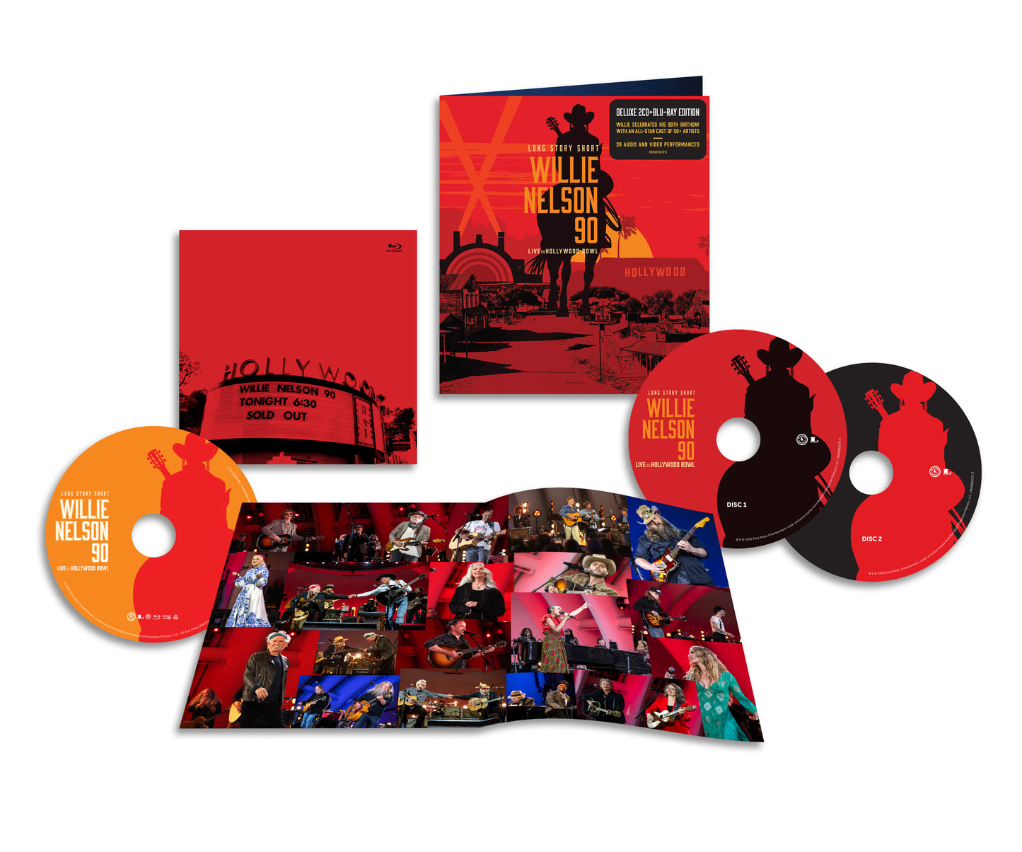 Willie Nelson 90th birthday concert box set including discs, booklet, and concert photo collage.