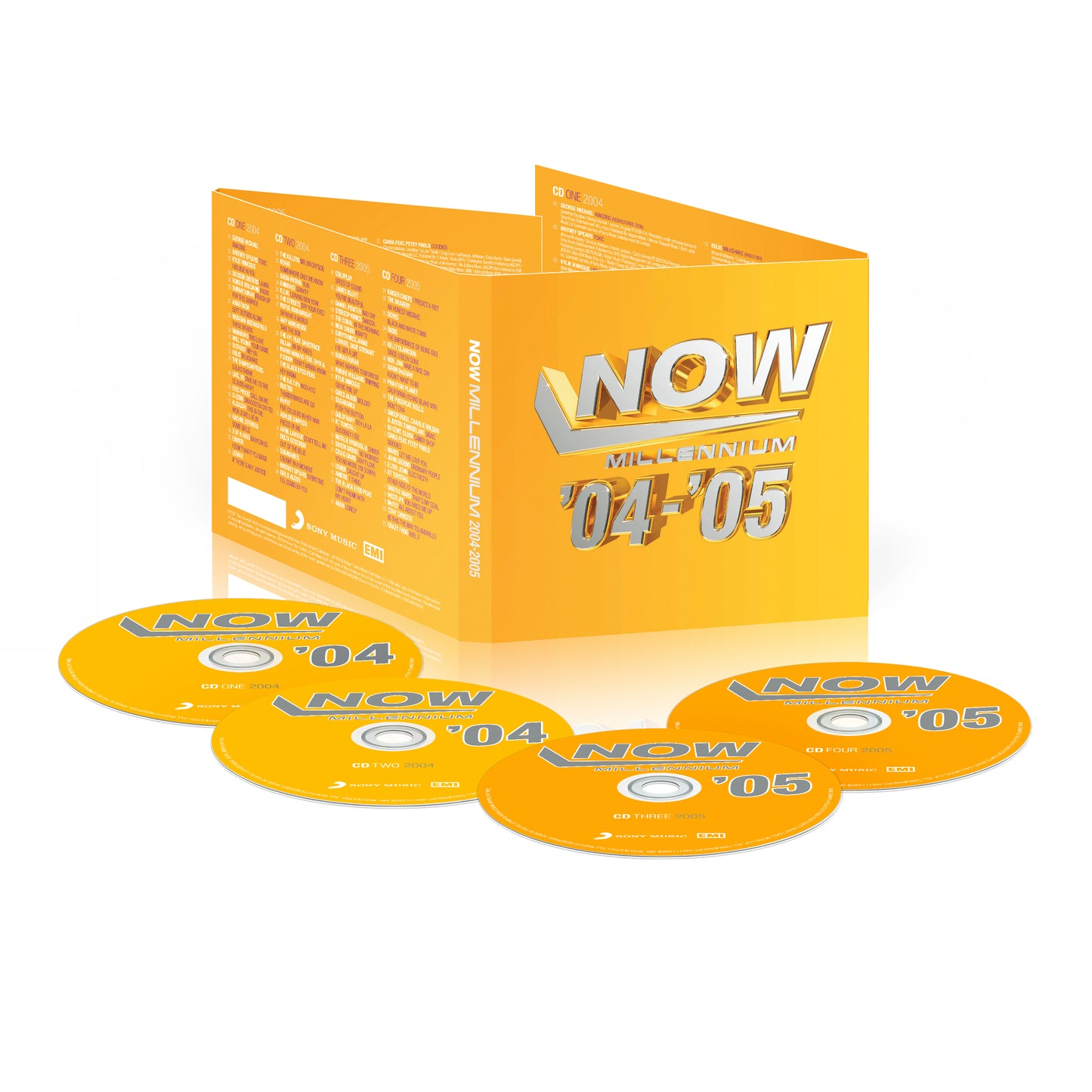 NOW Millennium 2004-2005" four-CD set with yellow and silver cover art.