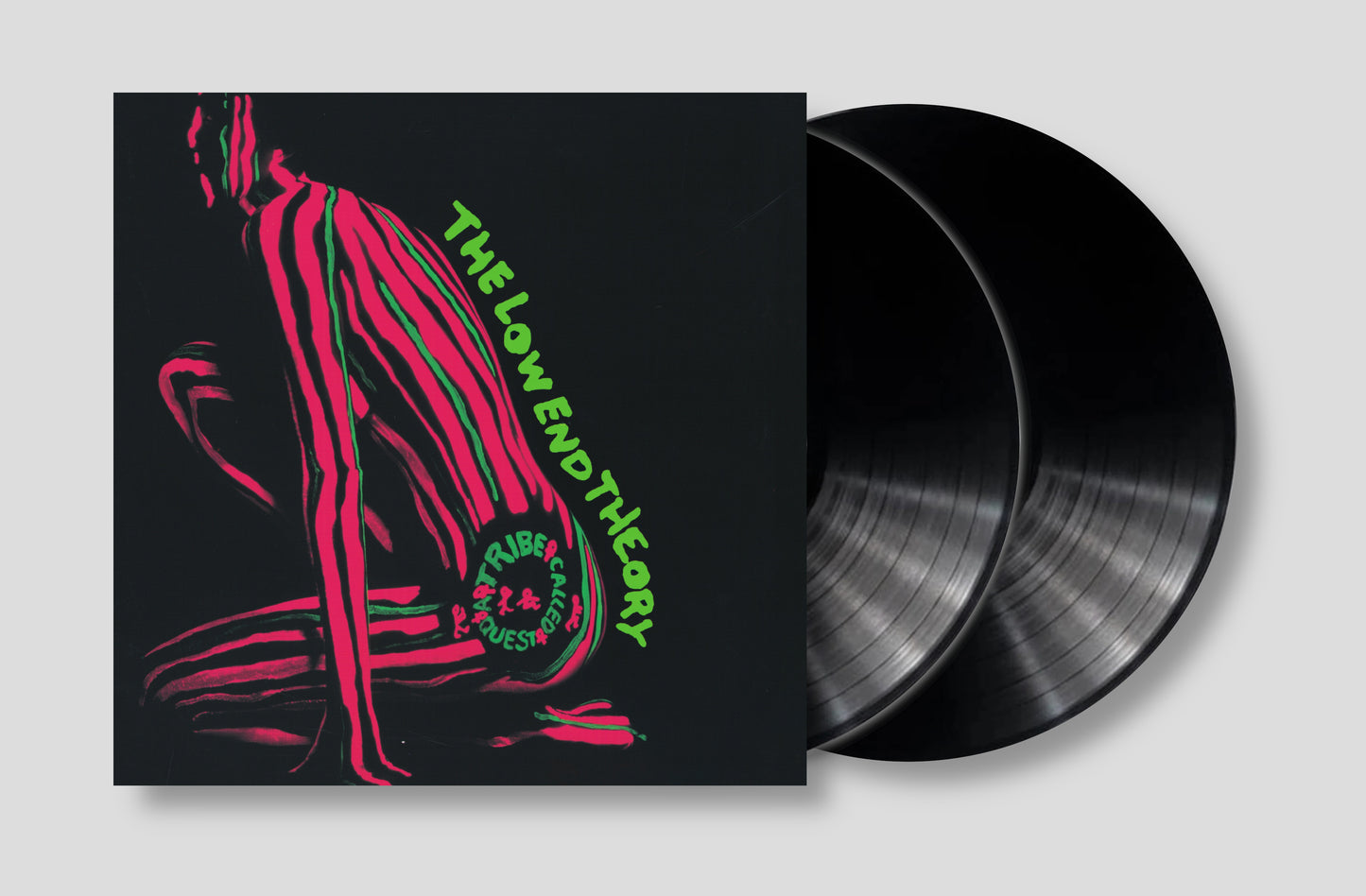 A Tribe Called Quest Low End Theory vinyl record cover and two black vinyl discs.