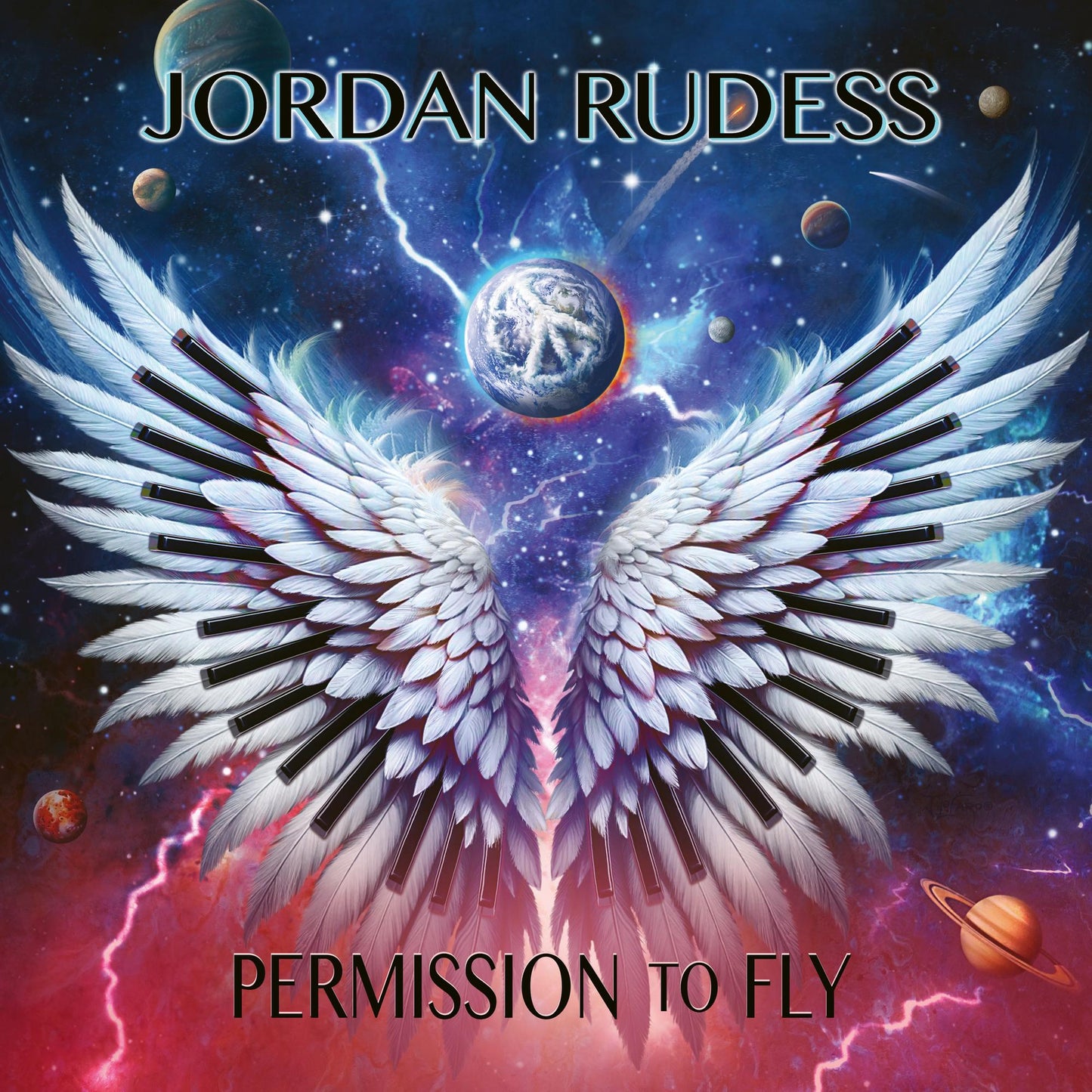 CD cover: Jordan Rudess album "Permission To Fly" with wings and planets.