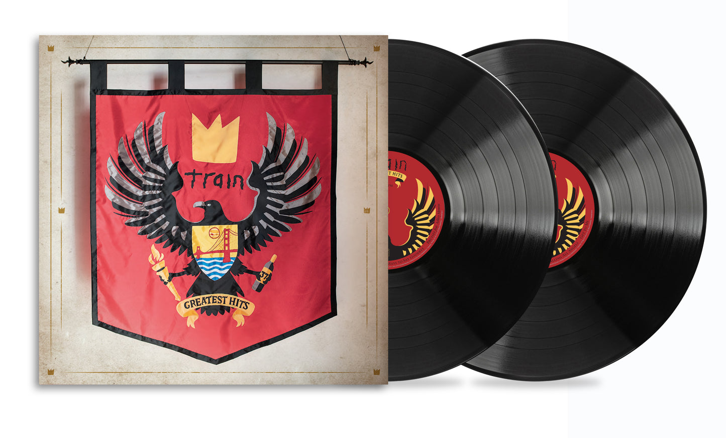 Train Greatest Hits vinyl record set featuring a red banner cover and two discs.