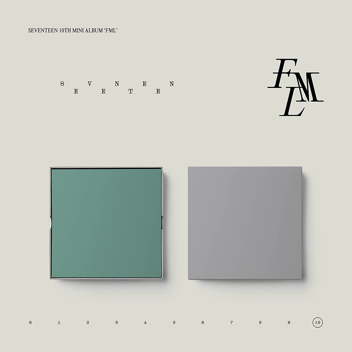 SEVENTEEN’s “FML” album cover: beige background, text, and three square images.