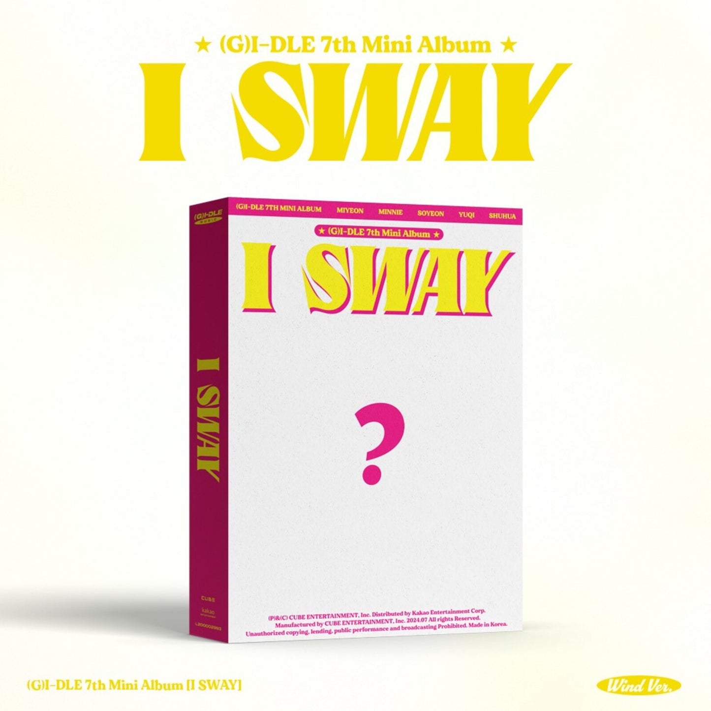 Red album cover for (G)I-DLE’s “I Sway” with bold text and a question mark.